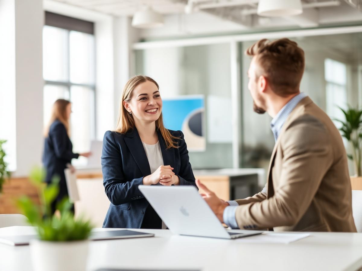 A manager talking one-on-one with a colleague
